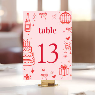 Cartão de Número de Tabela de Aniversário Rosa S