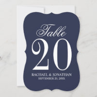 Cartão de Número de Tabela de Casamento Azul Marin