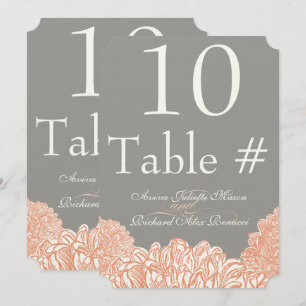 Cartão de Número de Tabela de Casamento de Coral