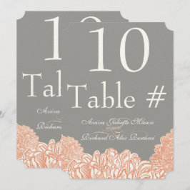 Cartão de Número de Tabela de Casamento de Coral d