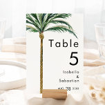 Cartão de Número de Tabela de Casamento de Destino<br><div class="desc">Esta design de cartão de número da mesa de casamento de destino de palmeiras apresenta palmeiras de aquarela tropicais em um fundo branco brilhante que evoca o sonho de um casamento de destino. esta design irradia o romance das praias arenosas e palmeiras balançando, perfeito para casais que buscam uma celebração...</div>