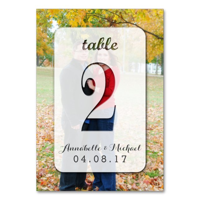 Cartão de Número de Tabela de Casamento de Fotogra (Frente)