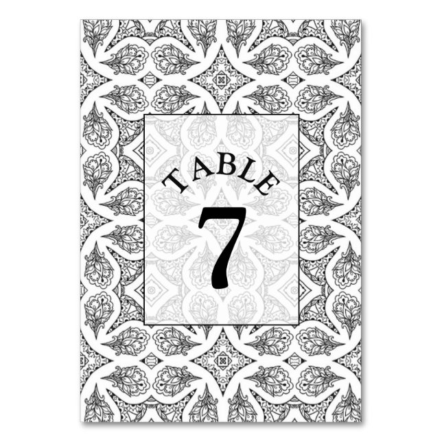 Cartão de Número de Tabela de Casamento de Mandala (Frente)