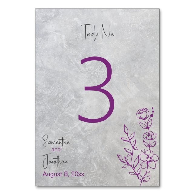 Cartão de Número de Tabela de Casamento em Concret (Frente)