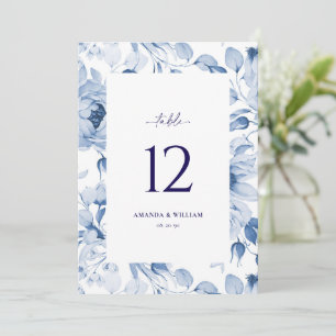 Cartão de Número de Tabela de Casamento Floral Azu