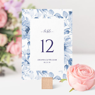 Cartão de Número de Tabela de Casamento Floral Azu