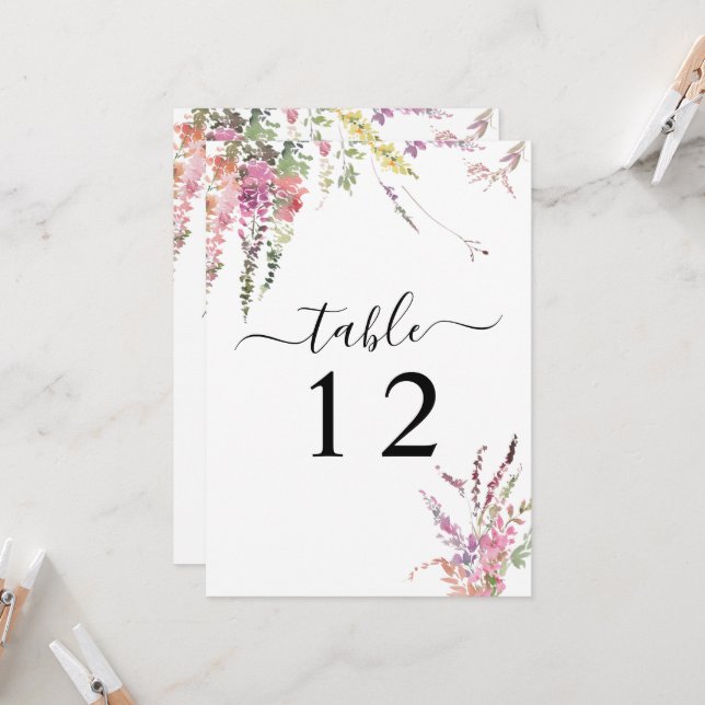 Cartão de Número de Tabela de Casamento Floral de  (Frente/Verso In Situ)