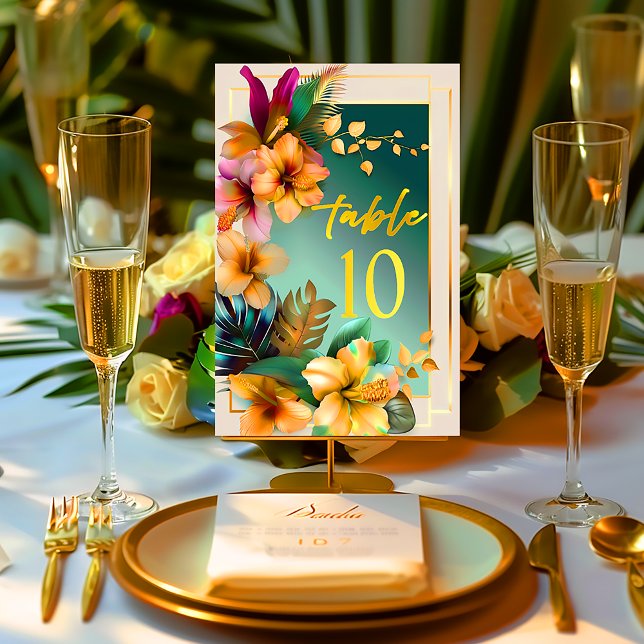 Cartão de Número de Tabela de Casamento Floral Tro (Tropical Floral Wedding Table Number )