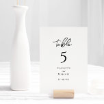 Cartão de Número de Tabela de Casamento Minimalist<br><div class="desc">Esta simples carta de número da mesa de casamento minimalista é perfeita para o seu elegante casamento moderno. Este design apresenta um guião preto simples sobre um fundo branco brilhante neutro para corresponder ao seu casamento clássico tradicional ou ao casamento de boho minimalista no primavera, verão, outono ou inverno. Por...</div>