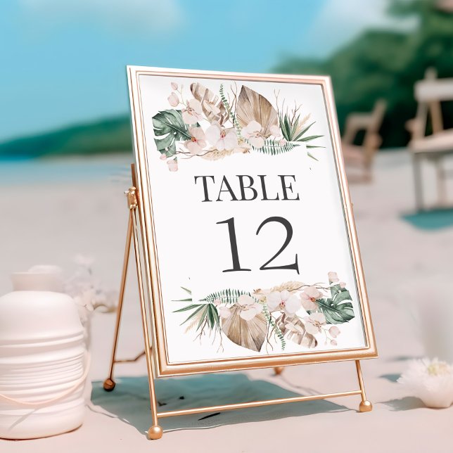 Cartão de Número de Tabela de Casamento Orquídeo T (Tropical Orchid Wedding Table Number Card on a sunny beach)