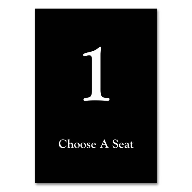 Cartão de Número de Tabela de Casamento Preto/Bran (Frente)