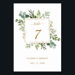 Cartão de Número de Tabela de Casamento Verde Dour<br><div class="desc">Este cartão de número da mesa de casamento apresenta cor d'água,  eucalipto verde,  folhas verdes e um quadro quadrado dourado. Para personalização mais avançada deste design,  clique no link "Personalizar mais". Itens correspondentes também estão disponíveis.</div>