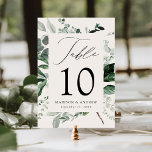 Cartão de Número de Tabela de Creme Verde Abundant<br><div class="desc">Cartões de mesa de casamento elegantes e botânicos com o número da tabela, seus nomes e data de casamento aninhados em um quadro retangular cercados por eucalipto, samambaias e outros ricos verdes com fundo creme. Personalize o número de cada placa de mesa e adicione-o ao seu carrinho. Os cartões de...</div>