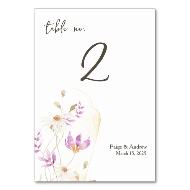 Cartão de Número de Tabela de Flores Selvagens (Frente)