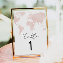 Cartão de Número de Tabela de Mapa Rosa de Viagem 