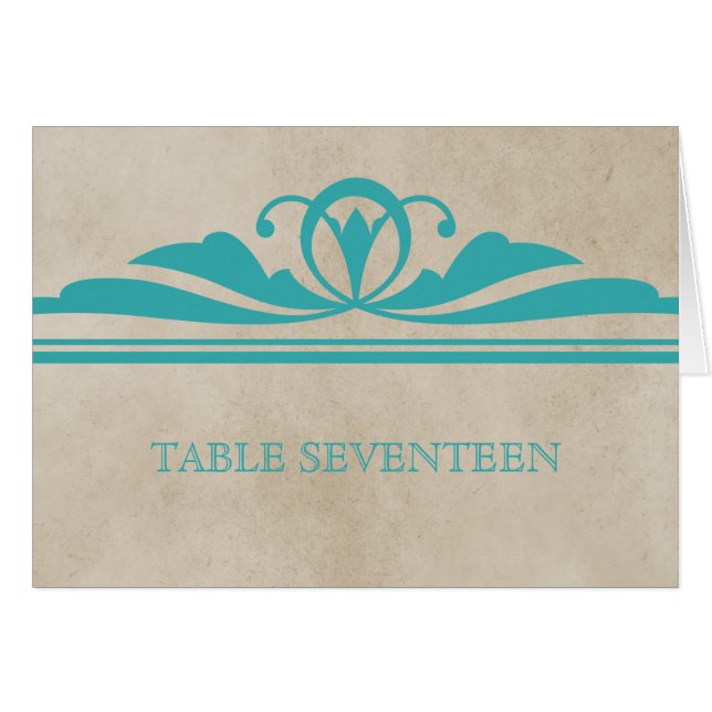 Cartão de Número de Tabela Deco Elegante Teal (Frente Horizontal)