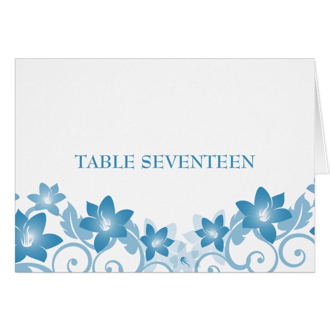 Cartão de Número de Tabela Floral Simples Azul (Frente Horizontal)