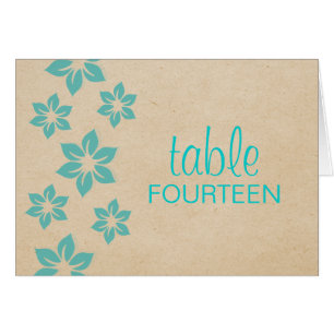 Cartão de Número de Tabela Floral Tropical Turquoi