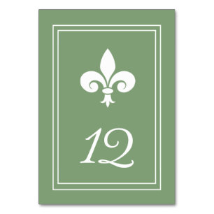 Cartão de Número de Tabela Moss Green Fleur de Lis
