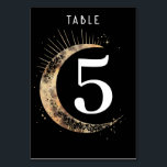 Cartão de Número de Tabela Negra Celestial<br><div class="desc">Cartão de número da mesa de casamento mística em preto e ouro</div>