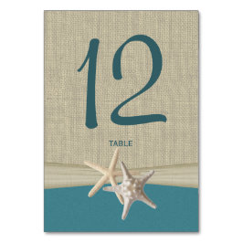 Cartão de Número de Tabela Starfish e Burlap