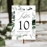 Cartão de Número de Tabela Verde Abundante<br><div class="desc">Cartões de mesa de casamento elegantes e botânicos com o número da tabela, seus nomes e data de casamento aninhados em um quadro retangular cercados por eucalipto, samambaias e outros ricos verdes. Personalize o número de cada placa de mesa e adicione-o ao seu carrinho. Os cartões de mesa 5x7 foram...</div>