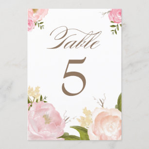 Cartão de Números de Mesa com Flores em Aquarela R