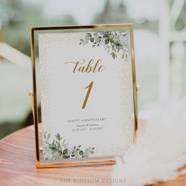 Cartão de Números de Mesa de Aniversário com Verdu (Anniversary Table Number Card)