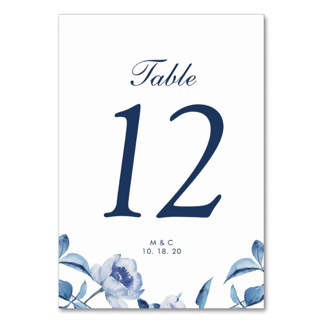 Cartão de Números de Mesa de Casamento Floral com  (Frente)