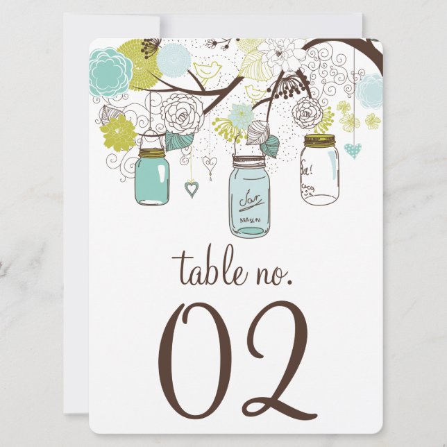 Cartão de Números de Mesa em Potes de Pedreiro Azu (Frente)