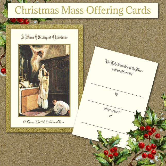 Cartão de Oferta em Massa Católica Tradicional de  (Traditional Catholic Christmas Mass Offering Cards )
