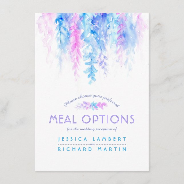 Cartão de opções de refeição em cascata de flor az (Frente)