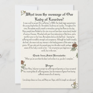 Cartão de Oração da Nossa Senhora de Lourdes
