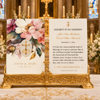 Cartão de Oração de Casamento Católico Floral Eleg