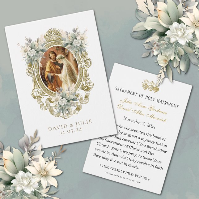 Cartão de Oração de Casamento Floral Católico (Traditional Catholic Floral Wedding Prayer Cards)