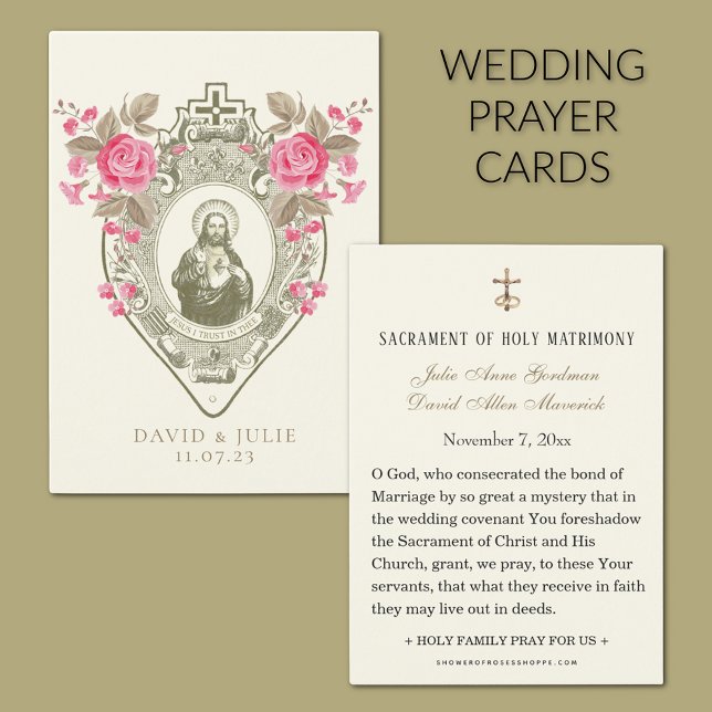 Cartão de Oração de Casamento Religioso de Rosas C (Sacred Heart of Jesus Catholic Wedding Prayer cards)