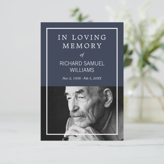 Cartão de Oração de Foto Mínimo Branco Azul-marinh (Em pé/Frente)