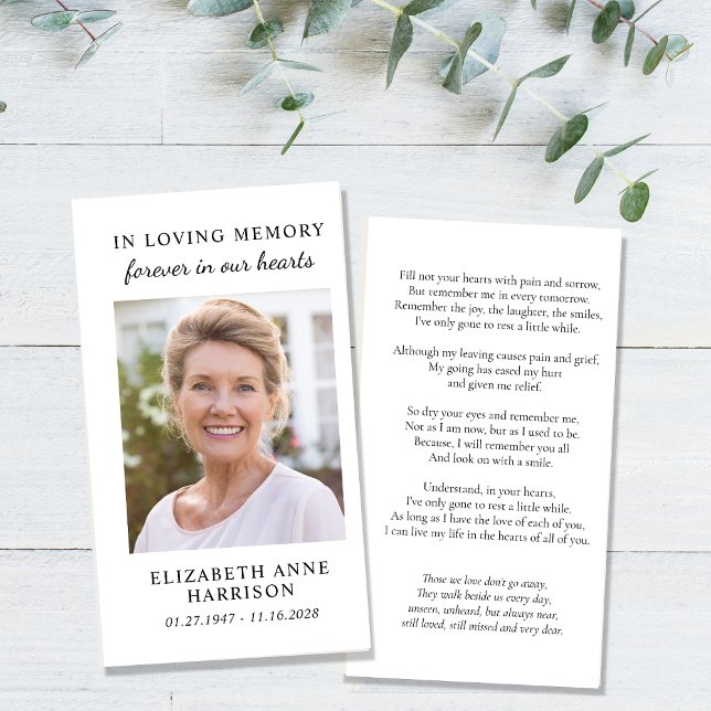 Cartão de Oração de Fotografia Funeral Simples Mem (Our elegant prayer card offers a lasting tribute to honor and remember a cherished loved one)