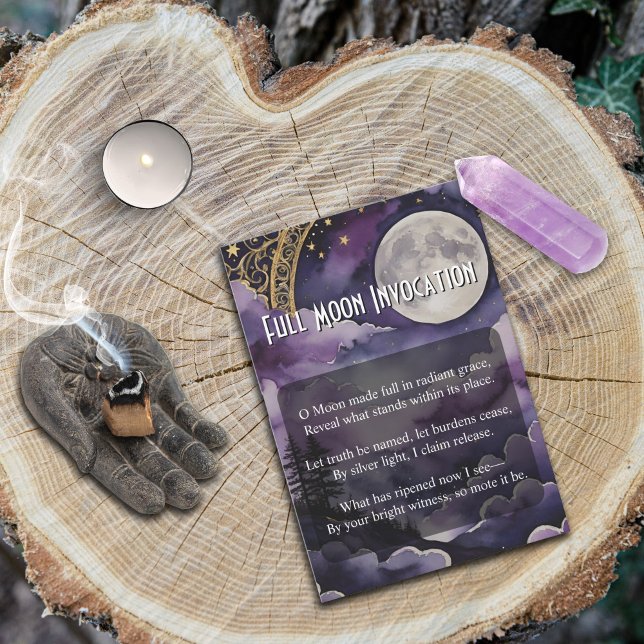 Cartão de Oração de Invocação da Lua Cheia Pagã (Full Moon Invocation Card for Pagan and Wiccan Practice by Starborne Devotionals)