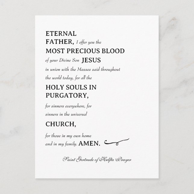 Cartão de Oração de Santa Gertrudes de Helfta (Frente)