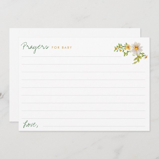 Cartão de Oração do Chá de fraldas Amarelo e Branc (Frente/Verso)