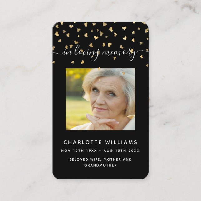 Cartão de oração do funeral de corações em ouro pr (Frente)