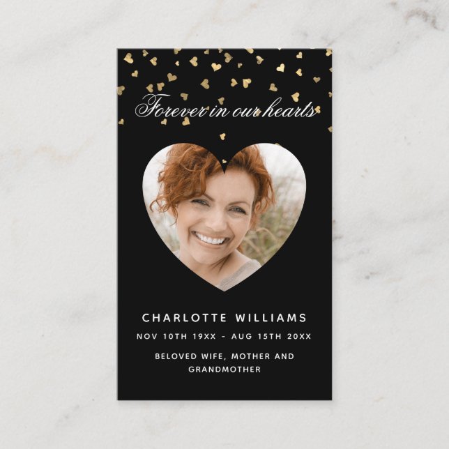 Cartão de oração do funeral de corações em ouro pr (Frente)