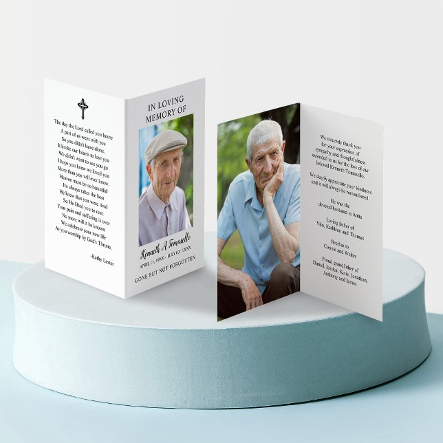Cartão de Oração Dobrado com Foto Simples para Mem (Simple Funeral Memorial Photo Folder Prayer Card)