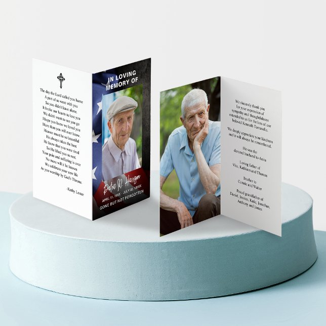 Cartão de Oração Dobrado Foto Memorial do Funeral  (US Flag Funeral Memorial Photo Folder Prayer Card)