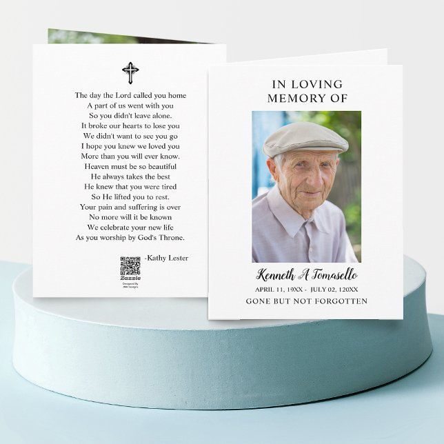 Cartão de Oração Dobrado Simples de Memorial de Fu (Simple Funeral Memorial Photo Folder Prayer Card)
