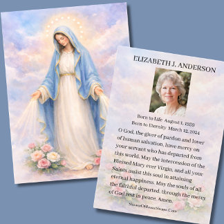 Cartão de Oração Fúnebre Católico Memorial Mary