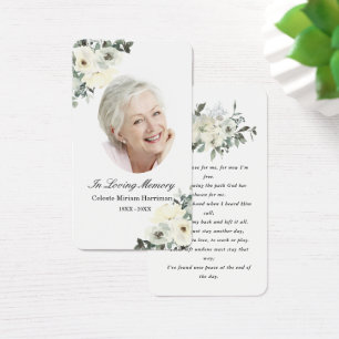 Cartão de Oração Funeral de Foto Floral Branca rus