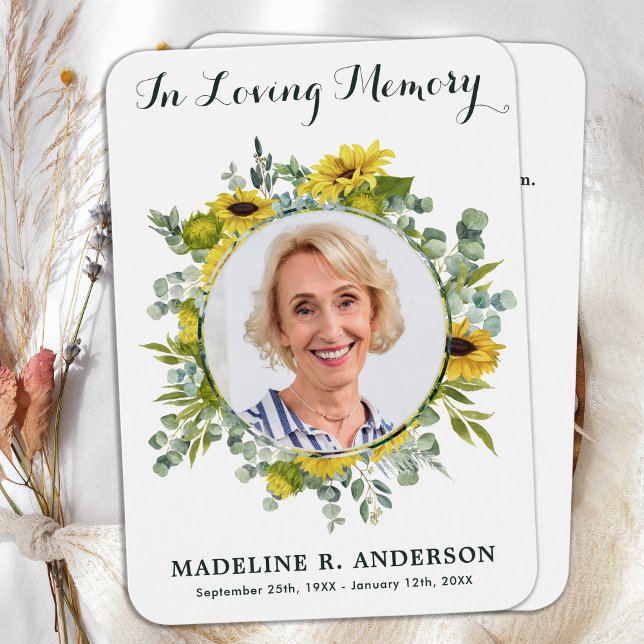 Cartão de Oração Funeral de Girassol Eucalyptus Fo (Criador carregado)