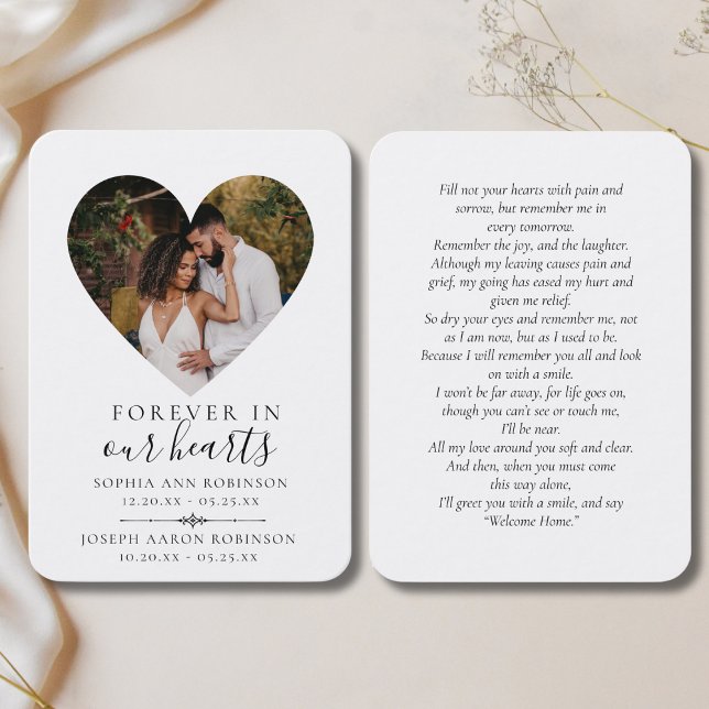 Cartão de Oração Funeral do Coração com Foto Dupla (Criador carregado)